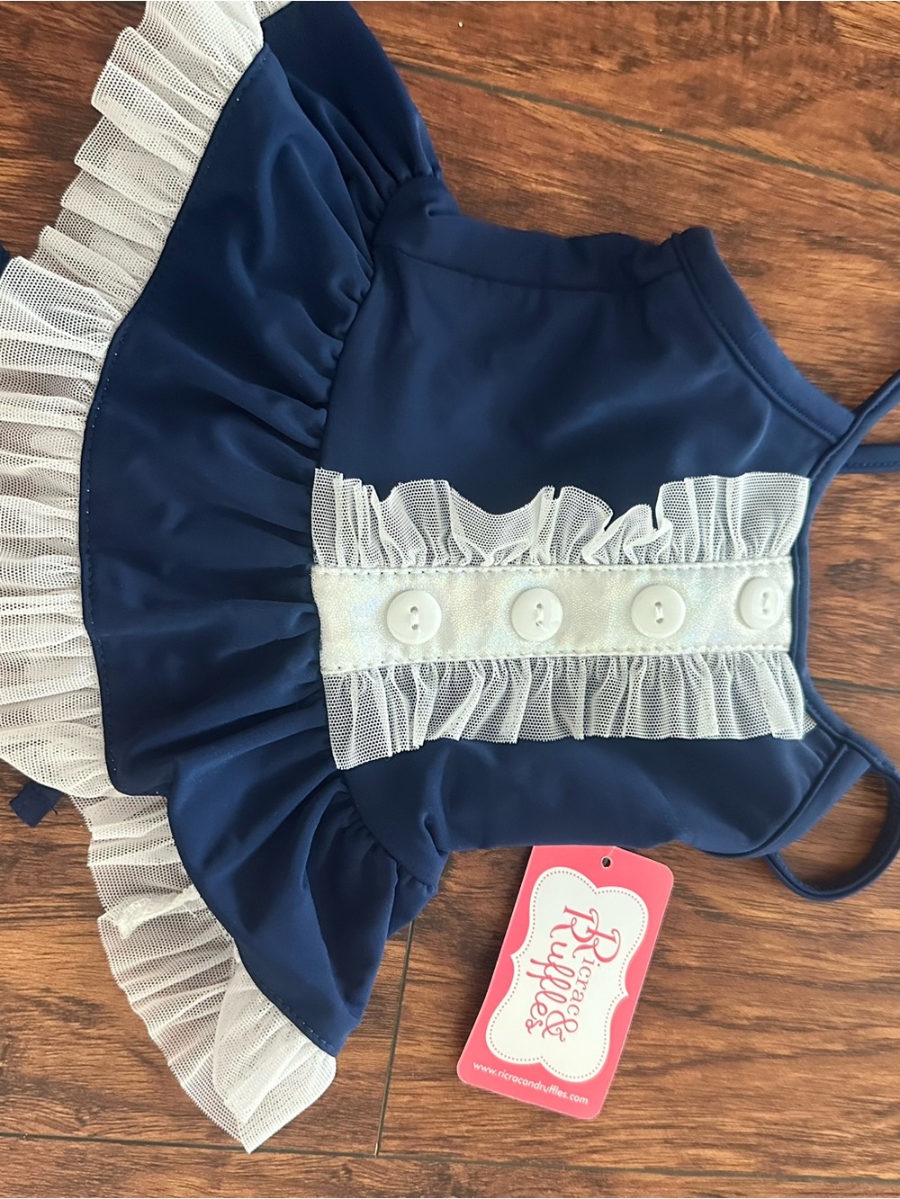 Navy Ruffle Swim top for Girls